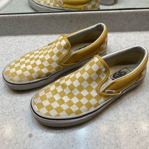 yellow checkered slip on vans